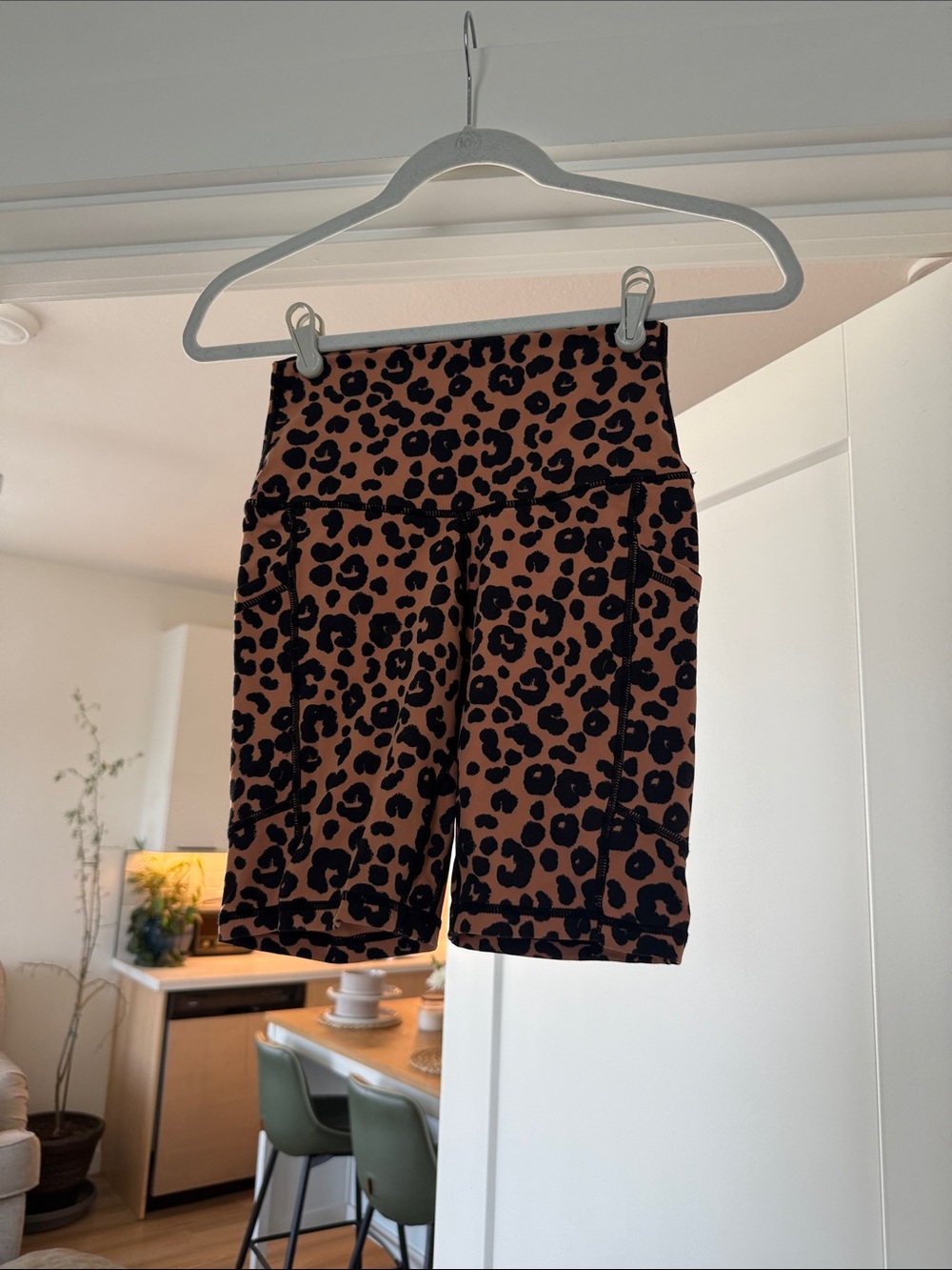 Leopard Print High-Waist Bike Shorts - Brown/Black